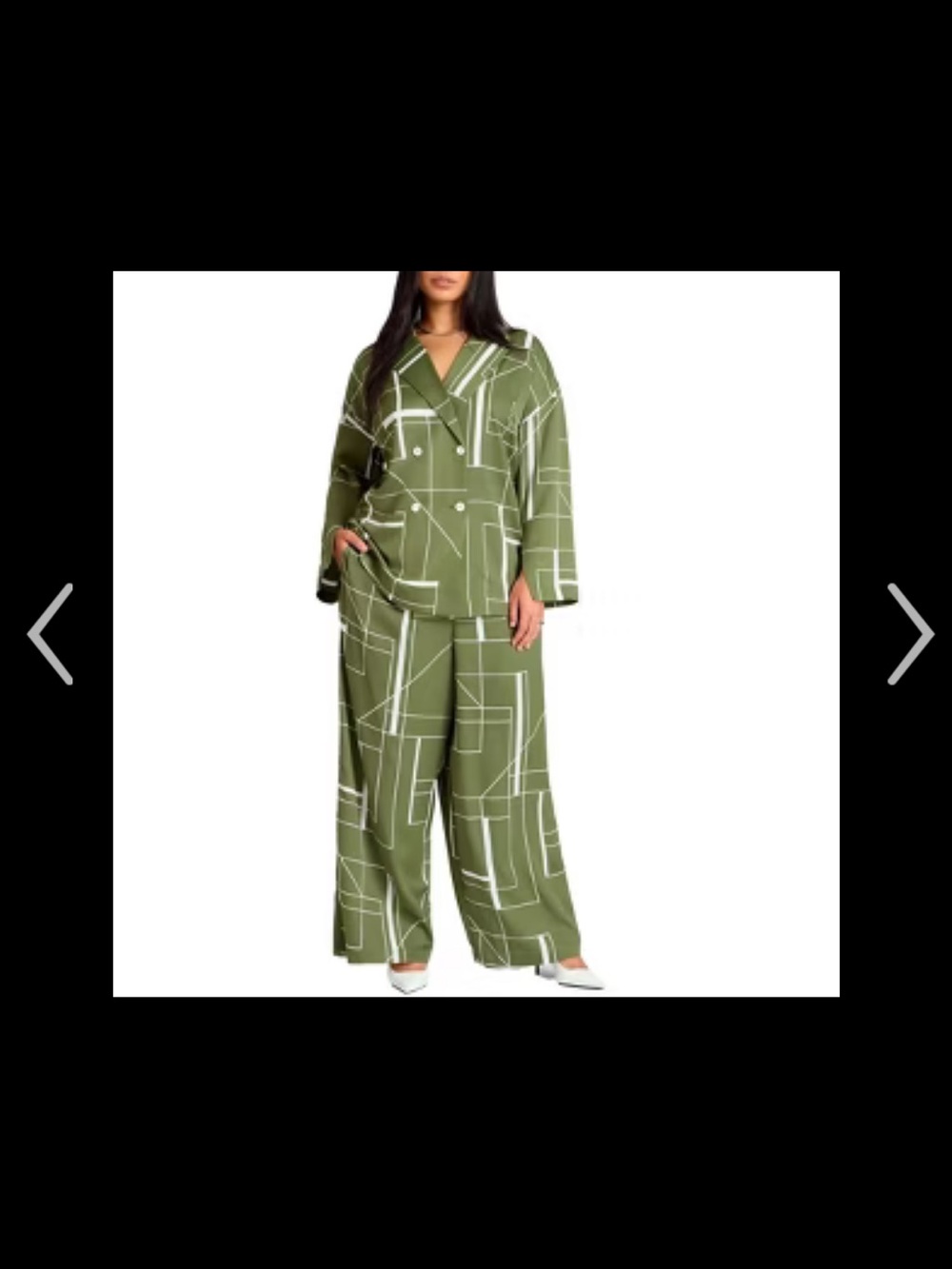 ELOQUII Olive Green and White Geometric Print Pantsuit (includes matching jacket